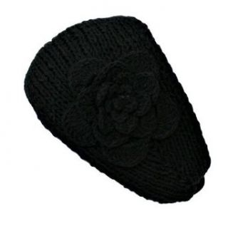 Black Hand Made Knit Headband With Flower Detail Clothing