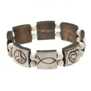 White and Brown Water Buffalo Bone Bead Bracelet with Love