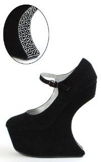 Rhinestone Heel Less Mary Janes BLACK Shoes