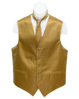 Mens Gold Color Horizontal Striped Jacquard Suit Vest and