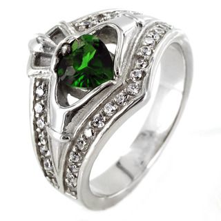 Stainless Steel Claddagh Green Heart Cubic Zirconia Ring