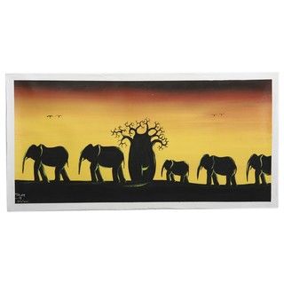 Elephant Sunset Walk Canvas Painting (Malawi)