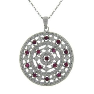 Sterling Silver Ruby and Diamond Accent Medallion Necklace