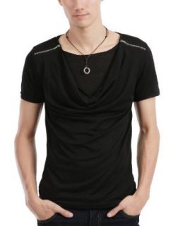 Doublju Mens Zipper Shirring T shirts Clothing