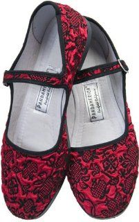 Burgundy Floral Velvet Mary Jane Chinese Shoes Shoes