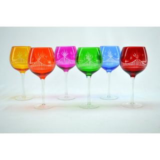 Clear Etching Crystal Multicolor Wine Glasses (Set of 6)