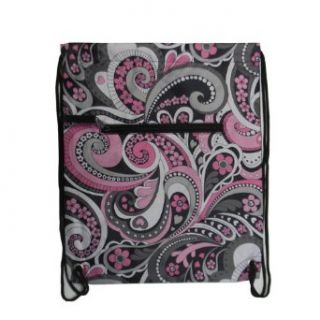 Drawstring Bag Backpack Pink Grey Paisley Floral Cinch Bag