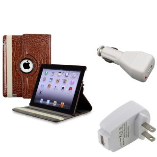 Brown Crocodile Skin Leather Case/ Chargers for Apple iPad 3