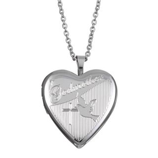 Silvertone Engraved Godmother 20 mm Heart Locket Necklace