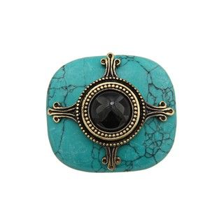 Cam & Zooey Goldtone Reconstituted Turquoise and Onyx Ring