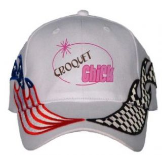 CROQUET Chick USA Flag / Checker Racing Hat / Baseball Cap