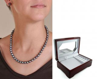 Black Pearl Necklace and Earring Set (8 9 mm/ 18 in)