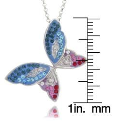 Sterling Silver Colored Crystal Butterfly Necklace