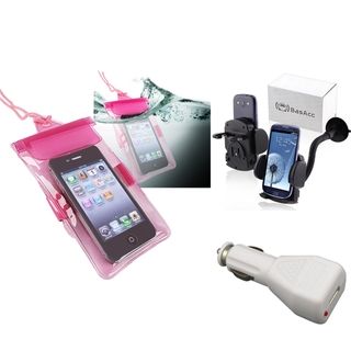 BasAcc Hot Pink Waterproof Bag/ Holder/ Car charger for Apple iPhone 5
