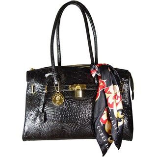 Vecceli Italy Black Alligator Skin Embossed Handbag by Ronella Lucci