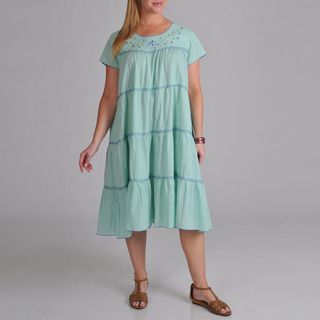 La Cera Womens Plus Embroidered Mint Tiered Dress