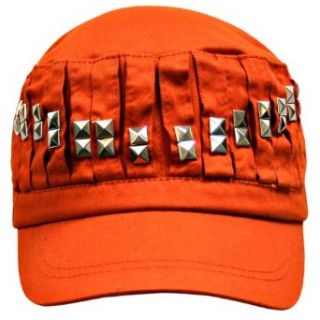Rust Orange Military Style Cadet Hat With Pleated Studded