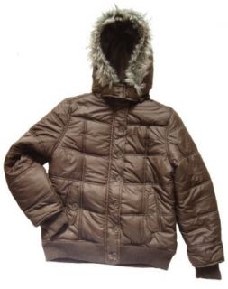 Girls Quilted Puffer Coat (20, Brown) Clothing