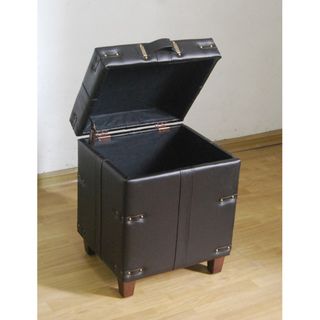 Brown Leather Trunk Side Table Storage Ottoman