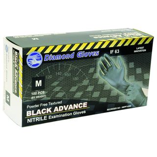 Diamond Gloves Black Powder free Nitrile Textured Examination Gloves