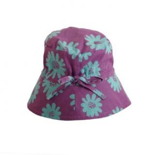 Girls Sun Hat Purple With Turquoise Flowers Medium