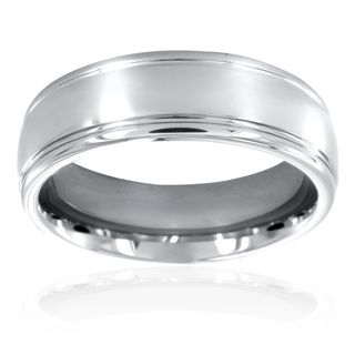 Mens Tungsten Grooved and Polished Domed Ring (7 mm)