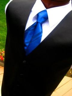 Black Satin Tuxedo Vest with Coordinating Royal Blue Tie