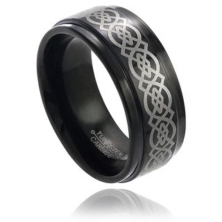 Daxx Mens Tungsten Black Enamel Engraved Celtic Knot Pattern Band (9