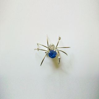 Silverplated Crystal & Wire Spider Pin