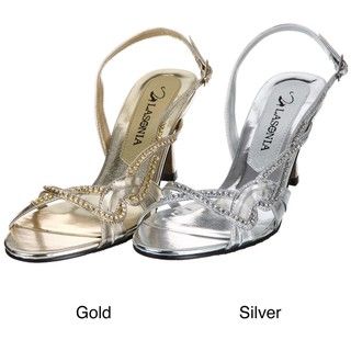 Lasonia Womens Gold Metallic Rhinestone Heels