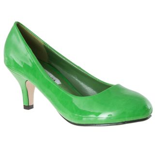 Riverberry Womens M2584 Round toe Mid heel Green Patent Pumps