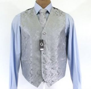 Brand Q Mens Paisley Silver Vest Tie Hanky Set   Size