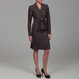 Anne Klein Womens Dark Stone 3 button Skirt Suit