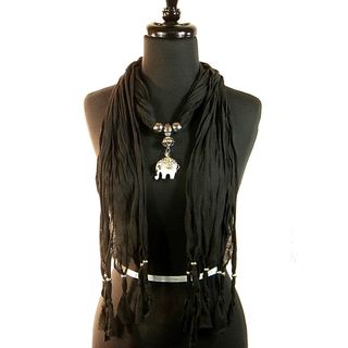 Black Fashion Jewelry Scarf with Lucky Elephant Pendant