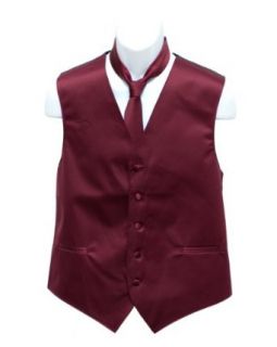 Mens Maroon Solid Jacquard Suit Vest and Neck Tie Set