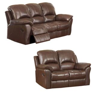 Carnegie Cocoa Italian Leather Reclining Sofa and Loveseat