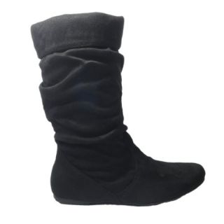 Mid Calf Slouchy Pull On Flat Boots Black 5 10 Shoes