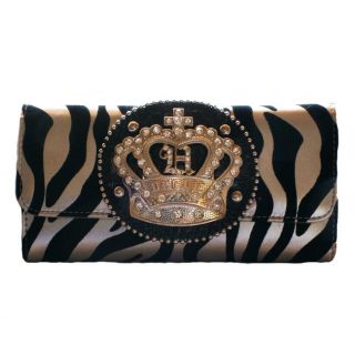 Womens Faux Leather Animal Print Embellished Wallet