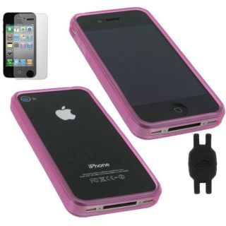 rooCASE iPhone 4 Magenta Bumper Design TPU Crystal Case 3 in 1 Bundle