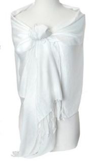 Silky Beautiful Viscose Pashmina White Shawl/ Wrap 28 X 78 Clothing