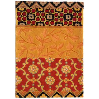 Handmade Rodeo Drive Collage Rust/ Gold N.Z. Wool Rug (2 6 x 4 6