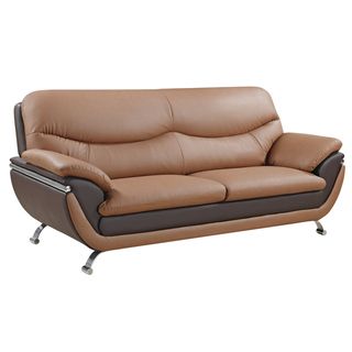 Two tone Light Brown/ Dark Brown Bonded Leather Sofa