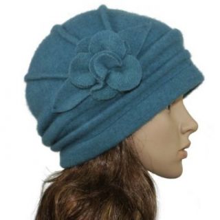 Elegant Flower Wool Bucket Slouch Hat   Teal Blue