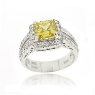 Icz Stonez Sterling Silver Light Yellow Cubic Zirconia Ring (4 1/6ct