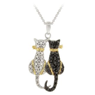 DB Designs Tri color Black Diamond Accent Two Cats Necklace