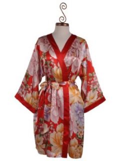 Dynasty Robes 100% Silk, Womens Short Red Robe with
