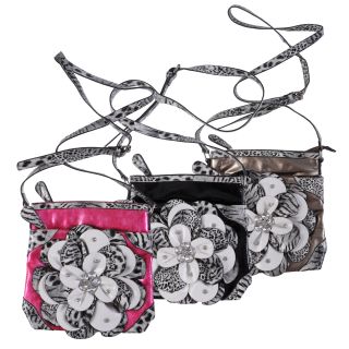 Journee Collection Womens Flower Accent Animal Print Cross body Bag
