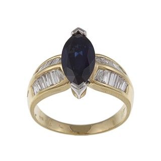 18k Yellow Gold Blue Sapphire and 7/8ct TDW Diamond Ring (H I, SI1 SI2