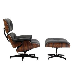 Eaze Black Leather/ Palisander Wood Lounge Chair