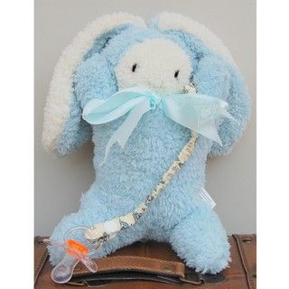 Mia Belle Baby Plush Blue Bunny Pacifier Holder Gift Set